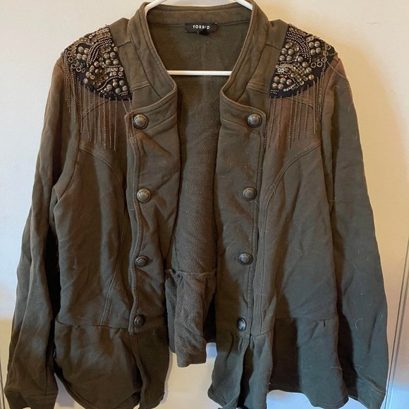 torrid Jackets & Blazers - Torrid dark green decorated casual jacket